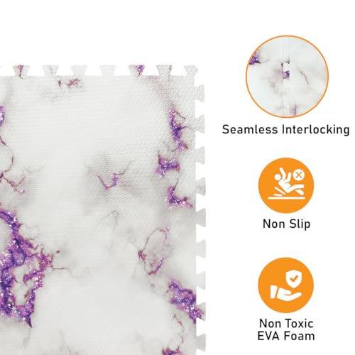 HomeCube USA 3/8 Inch Thick Interlocking Wood Grain Foam Floor Tiles for Home, Office, Workout Equipment Space, Commercial Areas, Anti-Fatigue Flooring Padding 24x24 in. Purple Marble 16 SQ Ft-4 Tiles