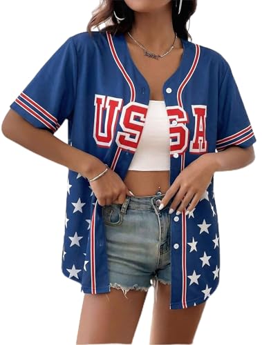 ASTANFY 250 Anniversary USA Shirt 4th of July Baseball Jersey Women Patriotic Shirts American Flag and Star Graphic Tees