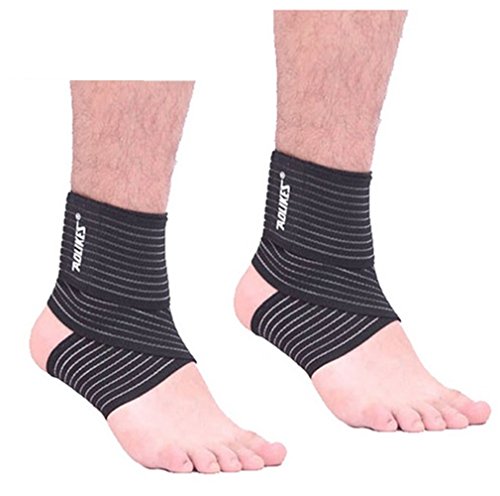 Rungear (1 Pair Elasticity Ankle Compression Bandage Wrap Support Brace Breathable Foot Strap for Men Women Running Basketball Football Volleyball Gym Fitness (Black)