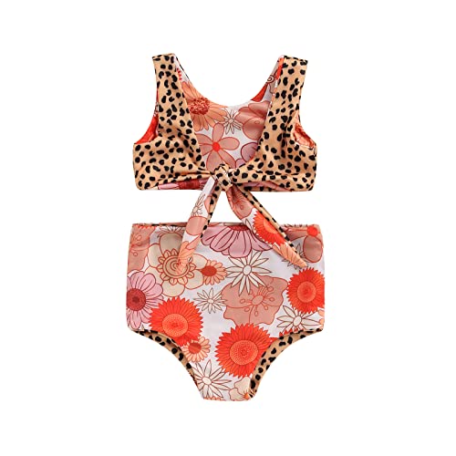 Image of WASAIGOOD Newborn Baby Girl Two Piece Swimsuit Floral Knotted Swim Top and Bottom Tankini Bikini Set Infant Bathing Suit Girl