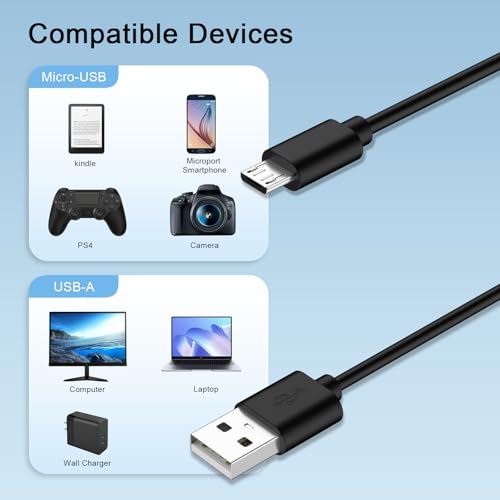 Micro USB Charger Cable for PS4 Controller, Xbox One X S, Kindle Paperwhite, Amazon Fire Tablet, Roku Streaming Stick Express Premiere+, Fire TV Stick, AST Charger & 480Mbps Data Sync Power Cord