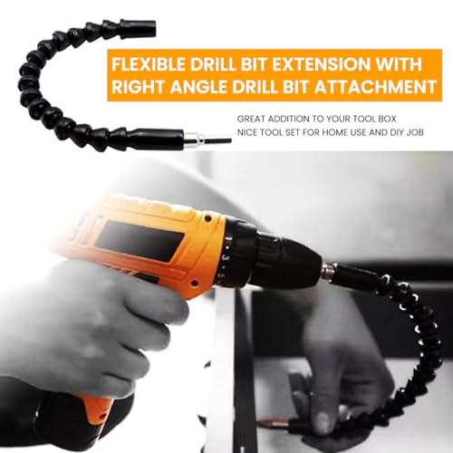 Image of Serplex 14-Piece Drill Bit Extension Kit With 90 & 105 Adapters, Angled Bits And Bendable Drill Bit Set, Flexible 11.6-Inch Extender, 10 High-Speed Steel Bits, For Tight Spaces & Versatile Repairs