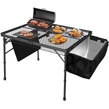 WildFinder Portable Folding Grill Table with Sink for Outdoor, Lightweight Aluminum Frame Folding Grill Stand Picnic Table Camping Cooking BBQ, RV Picnic,2 Heights AdjustableBlack