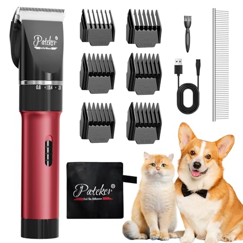 Pateker® コードレス グルーミングバリカン ペットの全身の毛をプロの仕上がりに 調整可能なコームガイド ペットグルーミングセット | 小型犬～大型犬＆猫対応 | 人間工学デザイン | 初心者向け日本語説明書付き