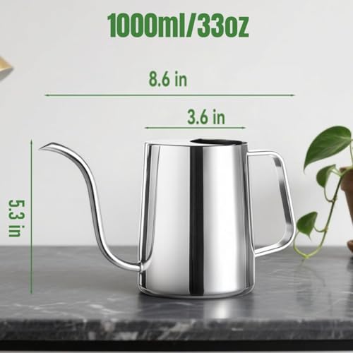 Image of Watering Can for Indoor Plants, Indoor Watering Can with Long Spout and Handle Rust-Proof 304 Stainless Steel Material (1000ml /34oz)