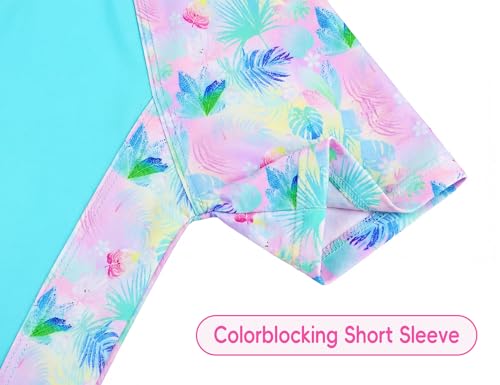 Image of Girls Swimsuit 2 Piece Rash Guard Set Short Sleeve Bathing Suits UPF 50+ Summer Beach Swimwear