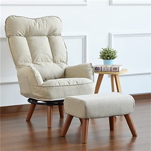 Walnut Contemporary Swivel Arm Chair Home Living Room Furniture Reclining Folding Armchair Sofa Low Swivel Chair (Color : Khaki With Stool, Size : 108X70X60Cm) #TOP18
