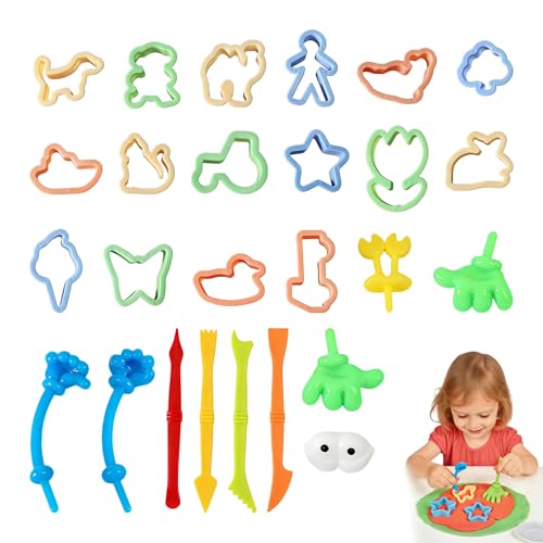 ZWWOGE Set de 22 Accessoires pour Pâte à Modeler & Sable: 12 Emporte-pièces 3 Outils & 7 Figurines Kit Créatif pour Enfants à Partir de 2 Ans Moulages et...