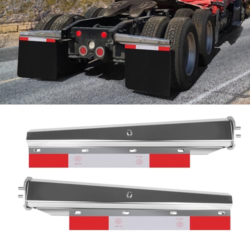 SHINJEW Stainless Steel Straight Spring Loaded Mud Flap Hanger Set 2-1/2 Bolt Spacing 30 Length with Aluminum Reflective Tapes for Semi Trucks Accessories