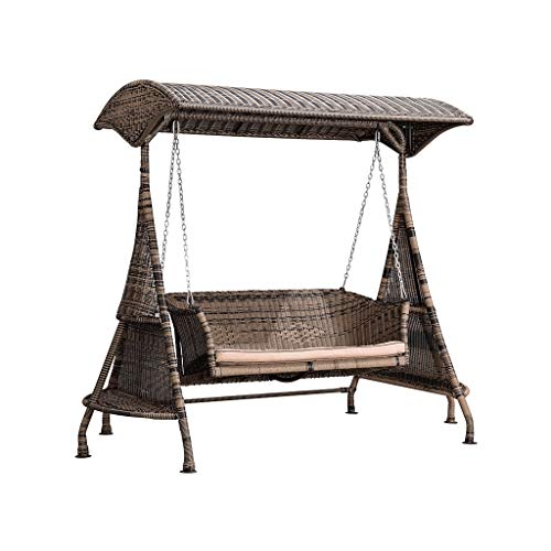 HTPOW-M Outdoor Rattan Rocking Chair, Waterproof Belt Cushion With Storage Shelf Garden Swing Armchair 1121-YY