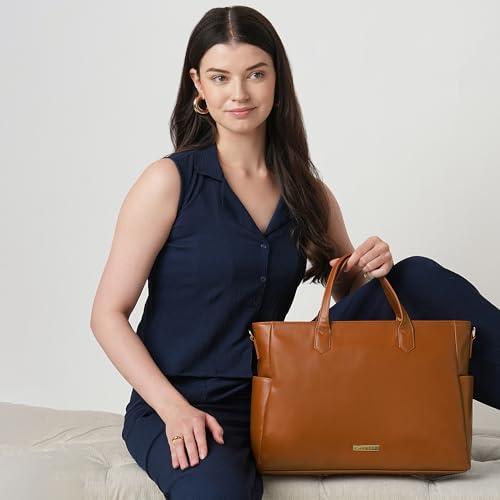 Image of Caprese Bow 15.6 Inch Large Laptop Bag for Women with Adjustable & Detachable Straps | Stylish, Durable, and Spacious with Multiple Compartments for Work, Travel, and Everyday Use