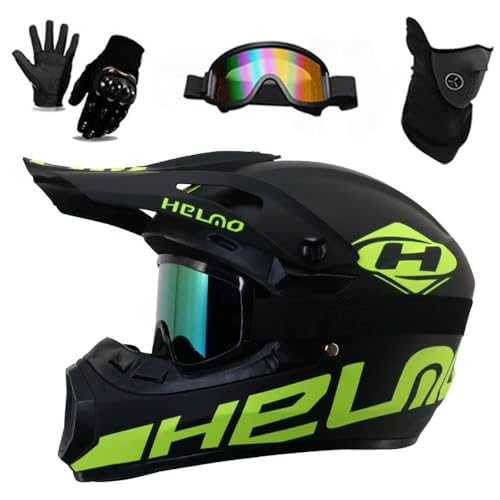 Cascos de Motocicleta ATV para NiñOs Y JóVenes Dot Casco Integral para NiñOs Y NiñAs con Gafas, Guantes, MáScara, BMX, Descenso, Bicicleta de MontañA(Q Elegant Black H,S(52-55CM))