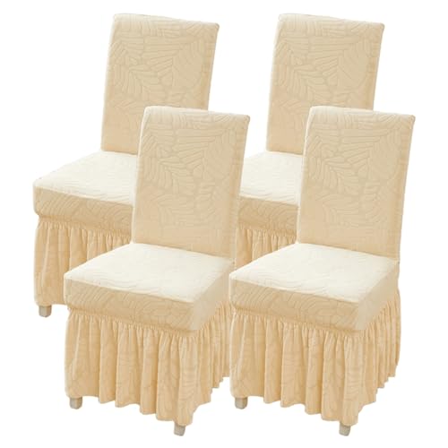 WYLEBER Fundas para Sillas de Comedor con Faldón de Largo,Fundas Sillas de Comedor Pack de 2/4/6,Funda Silla Elásticas Extraíbles para Cocina Bodas Fiestas Banquetes(Champagne,4 Set)