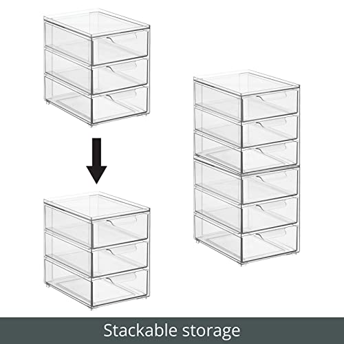 mDesign Plastic Stackable Organizer with 3 Drawers - Pull-Out Drawer Storage Bin for Bathroom Sink/Cabinet Organization - Perfect for Makeup, Small Towels, and More - Lumiere Collection, 4 Pack, Clear by mDesign - Used condition - Image 5