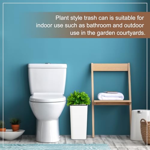 Image of Jingmore Dog Poop Trash Can Outside 3.96 Gal /15 L Plant Styled Dog Waste Trash Can with Lid 50 Waste Bags Outdoor Indoor Poop Container Slim Garbage Bin for Yard Garden Pet (White)
