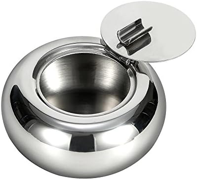 Stainless Steel Ashtray with Lid - Windproof Ash Holder for Indoor & Outdoor Use,Silver