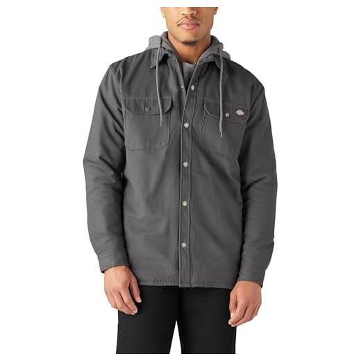 Dickies Men's Big & Tall Fleece Hooded Duck Shirt Jacket with DWR, Slate, 3X
