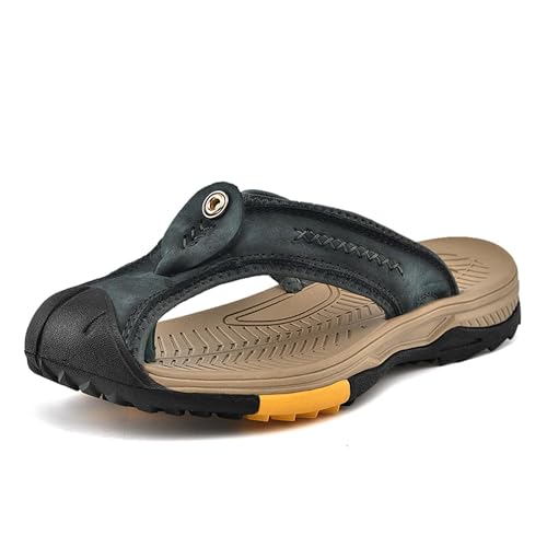 Premium Men's Flip Flop Sandals Cowhide Leather Upper Protective Toe Design Non Slip Rubber Sole Stylish Summer Footwear