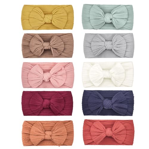 CÉLLOT 10Pcs Super Stretchy Soft Knot Headbands with Hair Bows Head Wrap Hair Accessories For Newborn Baby Girls Infant Toddlers Kids