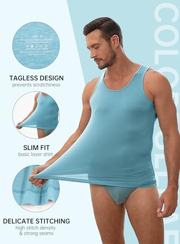 COLORFULLEAF Mens Undershirts Bamboo Rayon Tank Tops Men Crew Neck Stretchy Sleeveless Tank Shirts 3 or 6 Pack3