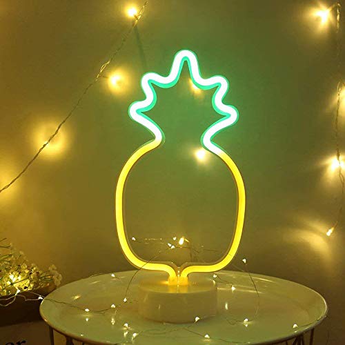 ENUOLI Pineapple Neon Signs Warm White LED Neon Light Sign with Holder Base Indoor Decor Battery Operated Lights for Home Party Birthday Bedroom Bedside Table Decoration Children Kids Gifts