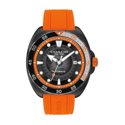 Coach Charter China Auto Black Tonneau Dial Mens Analog Watch | Orange Silicone Material | Orange Color Band - 14602716 (B0D925FG33) Amazon Price History, Amazon Price Tracker