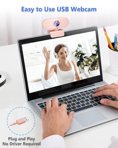 Image of Webcam for PC&1080P HD Web Cam,Webcam with Microphone,Stand for PC /MAC /Laptop /Desktop,Wide Angle Web Cameras for YouTube,Skype,Zoom,Xbox One,Video Calling,Studying Pink