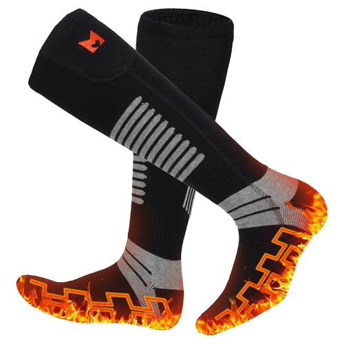 PEKWZIZ Heated Socks, 5V 6000mAh Rechargeable Heated Socks for Men Women, Electric Heated Socks with 4 Heating Levels for Outdoors Working Skating Skiing Hunting Hiking Cycling (BlackGrey)