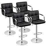 ZENY Bar Stools Set of 4, Modern PU Leather Adjustable Swivel Barstool with Back and Arms, Airlift Counter Height Chair for Kitchen Dining Pub Cafe, Black