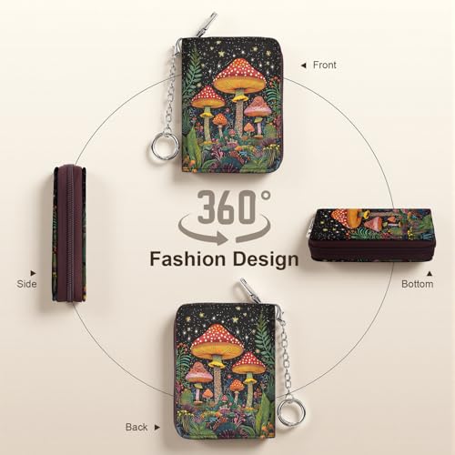 Image of Mayski Credit Card Holder, Zipper Credit Card Wallet for Women, Small Accordion Card Cases Holder, KeyChain Wallet, Business Card Holder(Mushroom 01)
