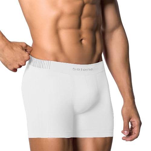 SELENE Cueca Boxer Sem Costura Microfibra Poliamida Cós Elástico 40MM Masculino Adulto, 1 Branco, G