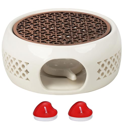 Stövchen,Stövchen für Teekanne Keramik, Teelichtofen,Teekannenwärmer die Heizung Besteht mit Teelichthalter und HerdmatteTeewärmer Porzellan,Teestövchen Geeignet zum Erhitzen von Tee und Kaffee
