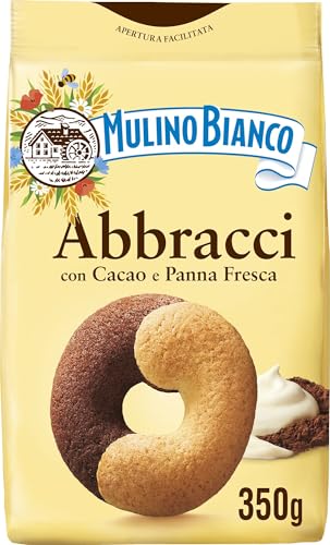 Mulino Bianco Biscotti Frollini Abbracci con Cacao e Panna Fresca, Senza Olio di Palma, Colazione Ricca di Gusto, 350 g (Confezione da 4)