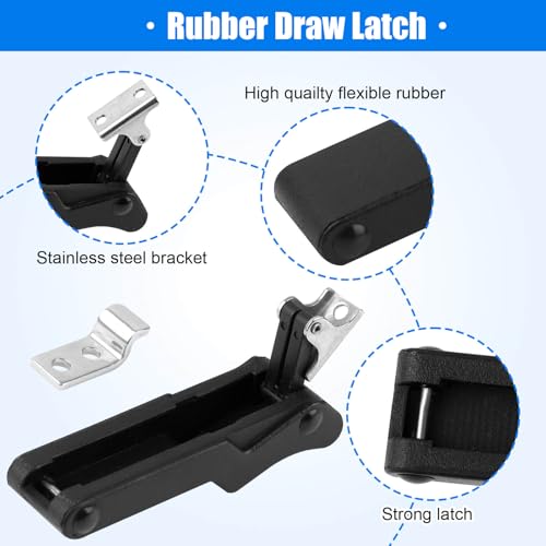 Image of Flexible Rubber Draw Latch, Black Front Storage Rack Rubber Latch with Stainless Steel Concealed Keeper for Cooler, Boat Compartment, Tool Box, Cargo Box - 2 Pcs