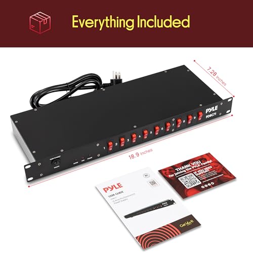Image of Pyle 15 Amp Power Strip, 9 Outlet Power Strip with 6ft Cord for Power Supply, 1800J Surge Protection, Noise Filter, LED Indicators, Flat Plug, 1U Steel Chassis, Rack Mount Design