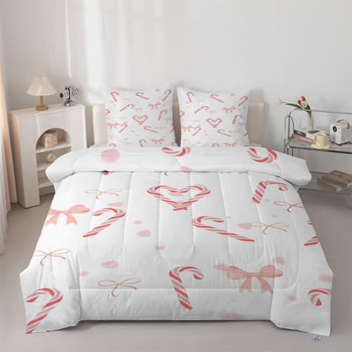 buyluhn Edredón individual con diseño de bastón de caramelo, reversible, para todas las estaciones, tamaño individual, 7.5 tog, edredón con patrón de lazo, lavable a máquina, para cama, verano