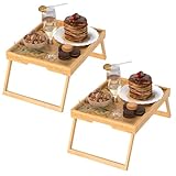 2 Pack Bed Tray Table with Foldable Legs, Bamboo Breakfast Tray for Sofa, Beds, Eating, Working, TV Table, Food, Dinner, Computer Trays, Laptop Desk Snack Folding Trays in Bed, Brown