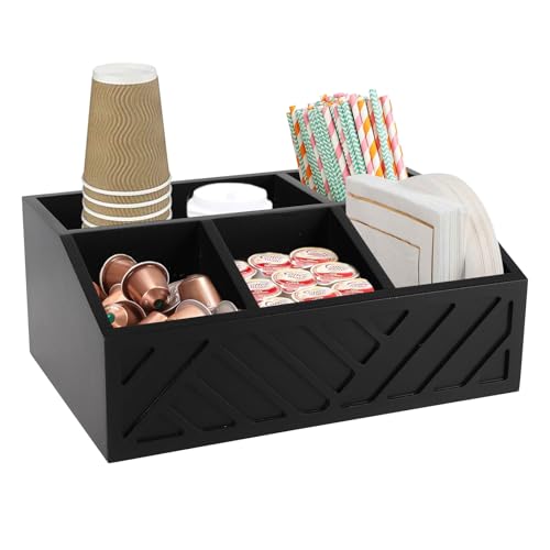 Gzsekken Coffee Station Organizer for Countertop,2 Tier Coffee Bar Station,Black Coffee Bar Accessories Organizer Kitchen Counter Shelf,Tea and Coffee Condiment Storage,Coffee Caddy for Home,Office