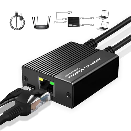 Critin Ethernet Splitter 1 to 2 High Speed 1000Mbps, Network Splitter with USB Power 1 in 2 Out Gigabit Dual LAN RJ45 Port Router Switch Work with Cat6/7/8 Cable [2 Devices Simultaneously Networking]