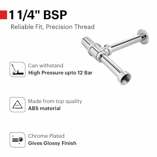 Image of Johnson ABS Bottle Trap for Wash Basin with 190 mm Outlet Pipe | ABS Material | Chrome Plated Glossy Finish with Wall Flange | Anti Cockroach Trap | 1 Year Warranty (Pack of 1)