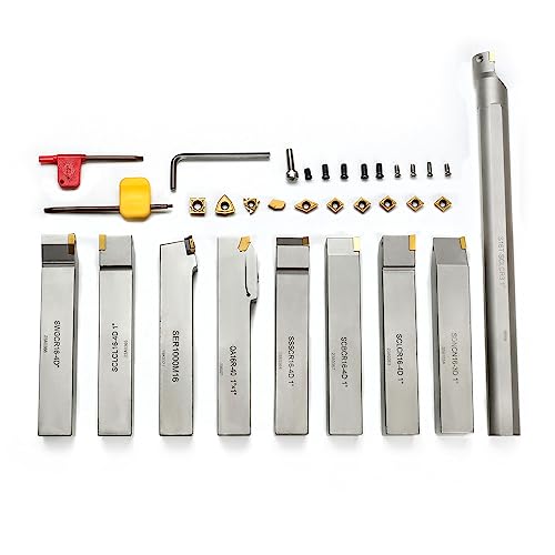 Oscarbide 1"Shank Heavy-Duty Indexable Carbide Lathe Turning Tool Holder And Boring Bar 9 Pieces/Set,Cnc Nickel Plated Indexable Insert Holders For Turning Grooving Threading Cut Off thumb #8