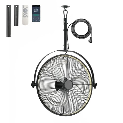 AHAWILL 22.8' Outdoor Hanging Ceiling Fan with Light - 360 Rotatable Fixed Angle,Plug-in,3CCT Dimmable,6 Speeds,Timer & Reversible,2-in-1 Hanging/Standing,Ideal for Gazebos,Patios,Tool Room,Garage.
