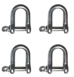US Stainless 4 Pieces Stainless Steel 316 Forged D Shackle Marine Grade 1/4' (6mm) Dee