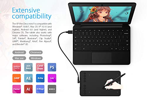 Mesa Digitalizadora Deco Mini 7 Portátil e com Caneta Passiva , (8192 Níveis) e Compatível com Andro