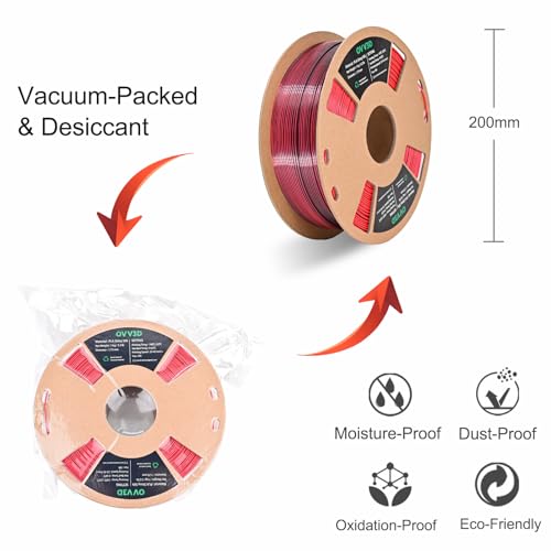 Image of OVV3D PLA Filament 1.75mm, 3D Printer Filament Silk PLA Dual Color PLA Filament, Black Red, Color Change Every Inch 3D Printer Filament + /-0.02mm, 1kg /2.2lb