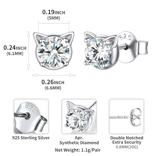ChicSilver Cute Cat Earrings for Women - Hypoallergenic Sterling Silver Round Birthstone Cat Stud Earrings with Gift Box4