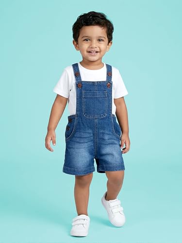 Image of KiddoPanti Unisex Infant Denim Dungaree | Cotton Blend Stretch | Baby Jumpsuit Witth Pockets | Comfortable Casual Outfit for Boys & Girls 6 Months-3 Years