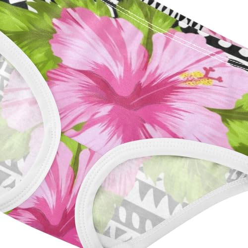 Hibiscus Pink Flowers Black White Girl Panties Cute Toddler Girls Underwear Cotton Stylish Kids Undies Briefs 2t4
