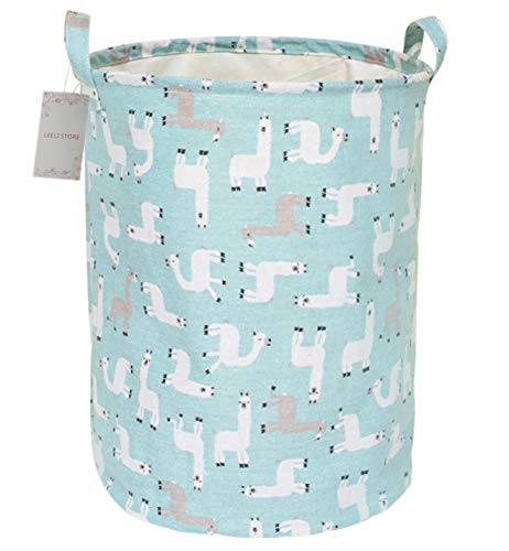 LEELI Laundry Hamper with Handles Collapsible Canvas Laundry Basket,Waterproof Storage Basket Home Organizer for Nursery,Clothes,Toys,Baby Hamper19.7×15.7(Llama)