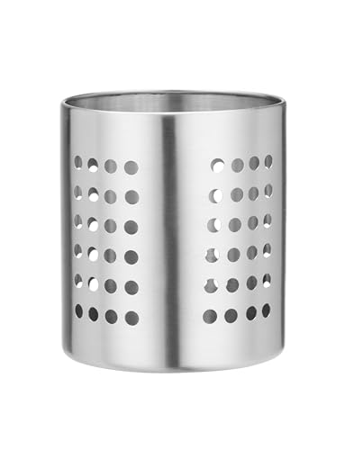 HENDI Soporte para utensilios de cocina, perforado, escurridor de cubiertos, portacubiertos, cubertero, estante porta utensilios de cocina, ø110x(H)130mm, acero inoxidable satinado